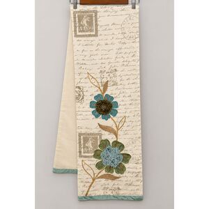 Pier 1 Imports 72x13 Embroidered Floral Table Runner Teal Cottagecore Decor